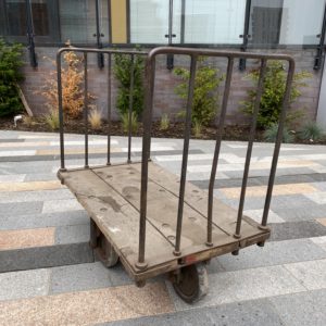 Vintage industrial elm based trolly.