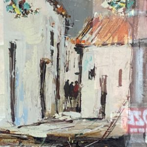 Framed and glazed print of a village street scene