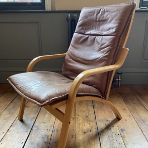 Danish Stouby Leather and beech armchairs