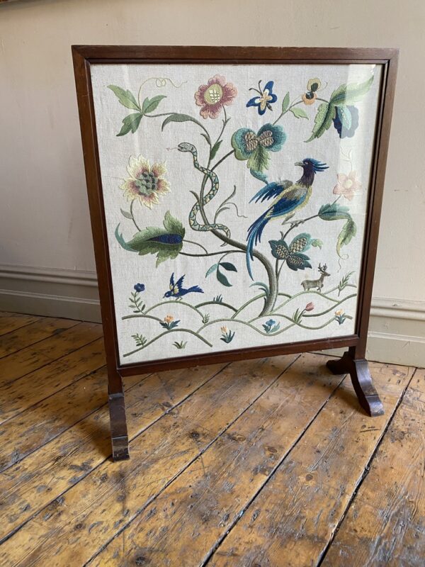 Victorian Embroidered Fire Screen