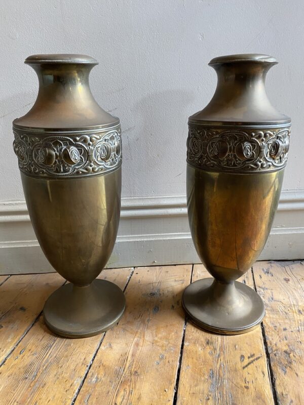 Pair of Victorian Brass Floral Urns