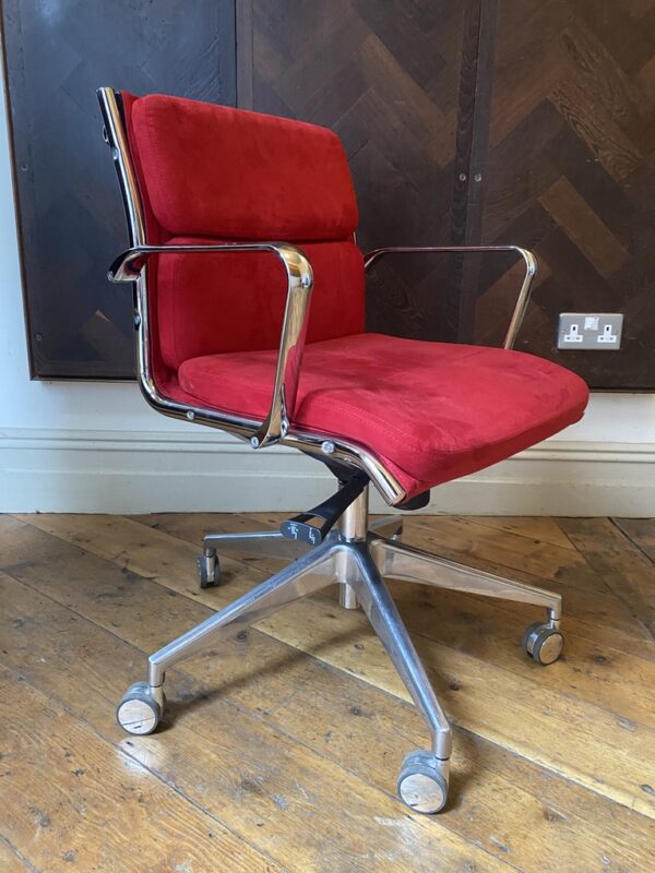 Mid Century Red Suede Eames Style Office Chair
