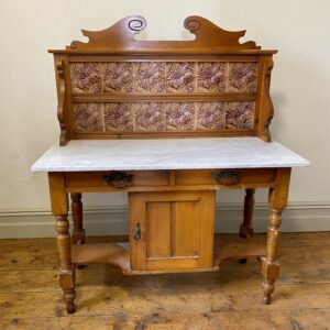 Victorian Marble, Pine and Tiled Washstand