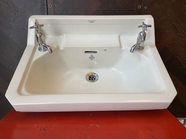 Edwardian White Ceramic Sink with Cut Corners and Chrome Taps