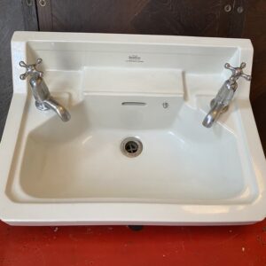 Edwardian White Ceramic Sink with Cut Corners and Chrome Taps