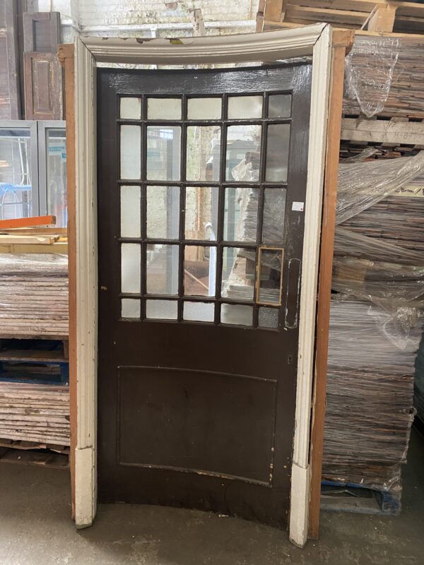 Victorian Glass and Pine Curved Exterior Door and Frame