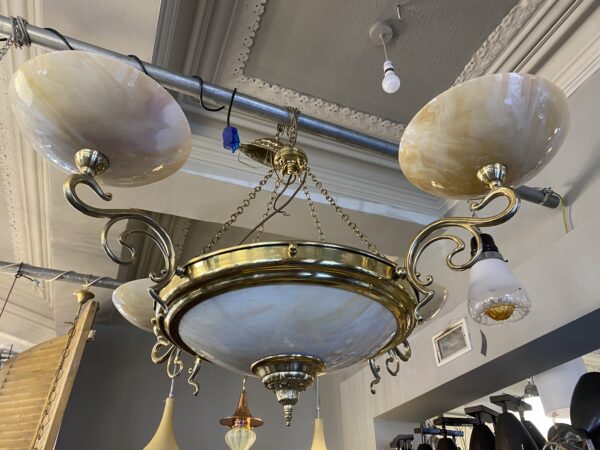 Edwardian Style Glass and Brass Pendant Light