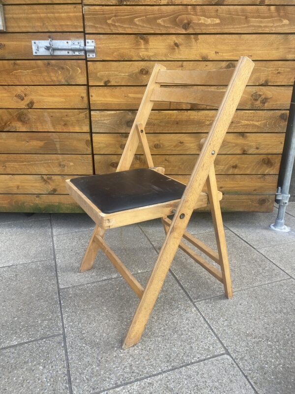 Mid Century Beechwood and Vinyl Folding Chair