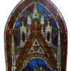 Victorian Stained and Leaded Religious Glass with Arched Top
