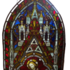 Victorian Stained and Leaded Religious Glass with Arched Top