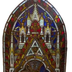 Victorian Stained and Leaded Religious Glass with Arched Top