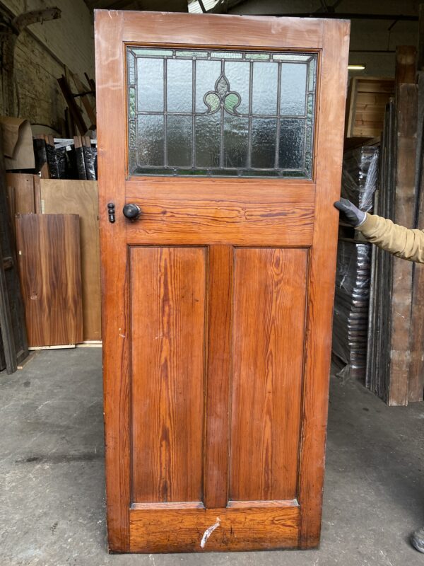 Victorian Pitch Pine and Leaded Glass Interior Door