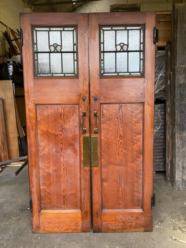Victorian Pair of Leaded Glass and Pitch Pine Doors