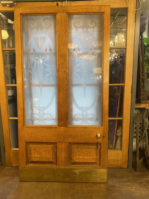 Victorian Oak Large Door with Etched Glazed Panels