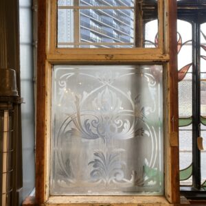 Victorian Pine and Etched Glass Window