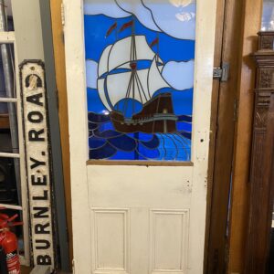 Mid Century Coloured Glass Door with Ship Design