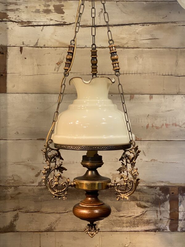 Victorian Style Metal and Glass Lamp Pendant