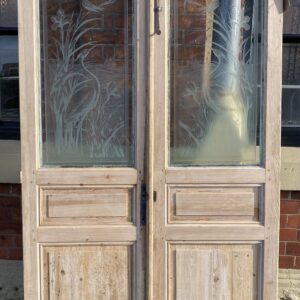 Pair of Late 19th Century Pine and Etched Glass Doors