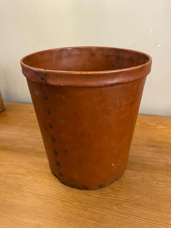 Mid Century Riveted Leather Waste Bin