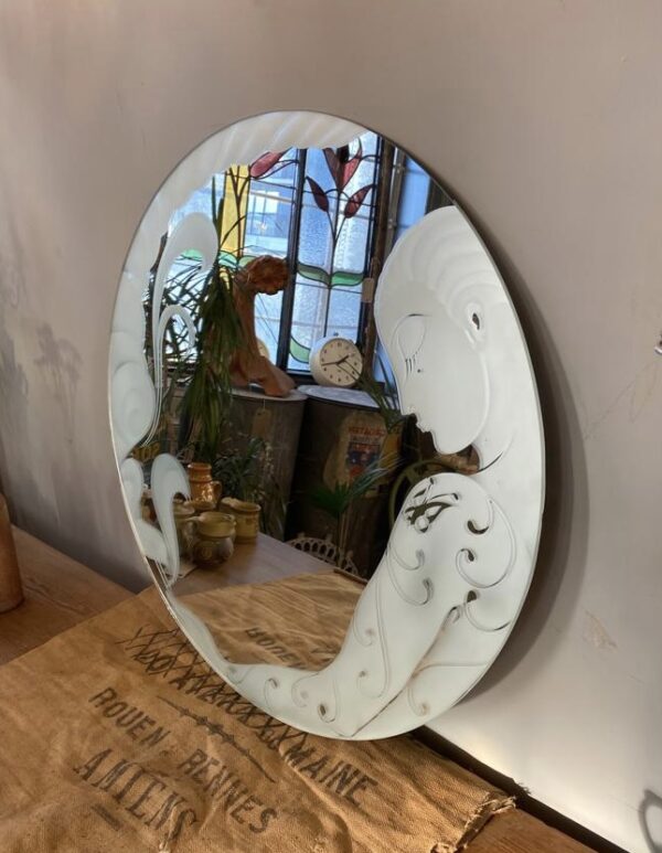 Contemporary Hand Crafted Etched Glass Mirror