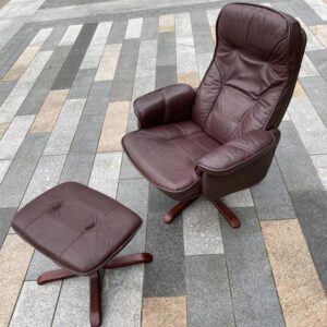 Mid Century Style Leather Stressless Chair and Footstool