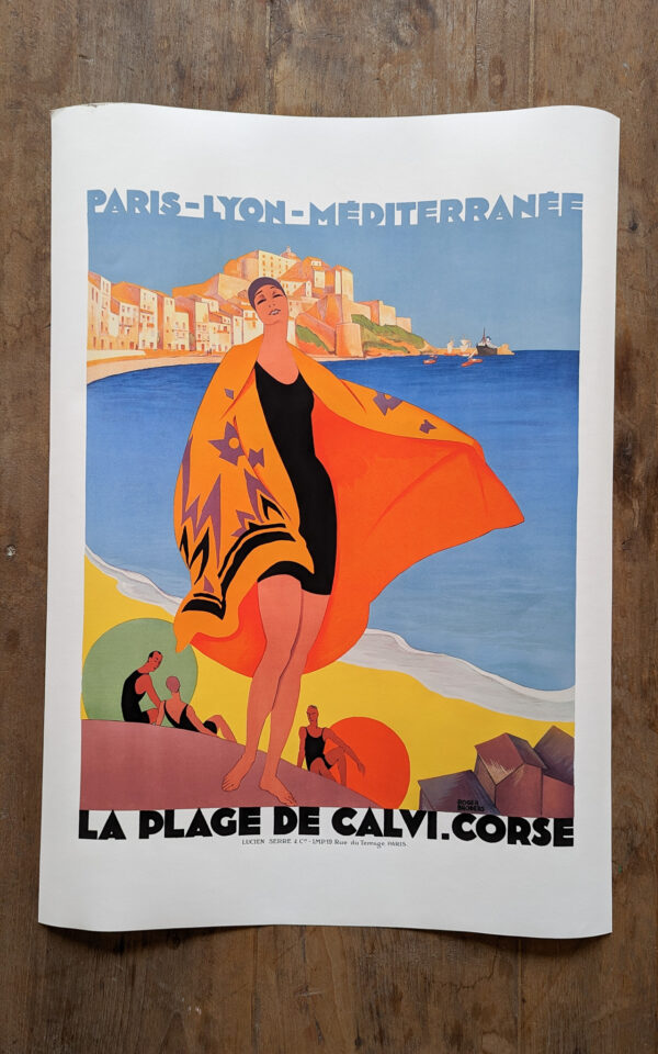 Art Deco Style 'La Plage de Calvi, Corse' Travel Poster