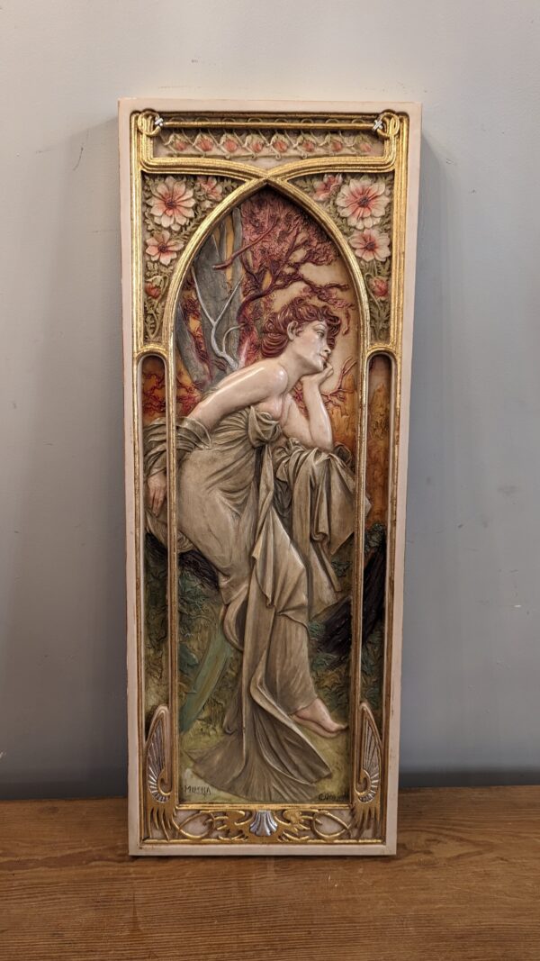 Art Nouveau Style Painted Alabaster Relief