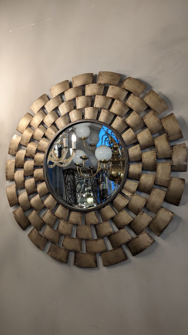 Contemporary Painted Lattice Metal Round Mirror