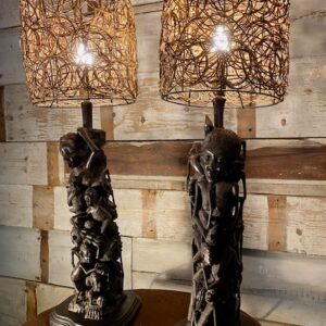 African Hand Carved Folk Art Lamps