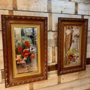 Period Hand Painted Floral Motifs on Mirrors with Oak Frames