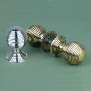 Large Brass Beehive Door Knobs in Aged Brass or Polished Nickel