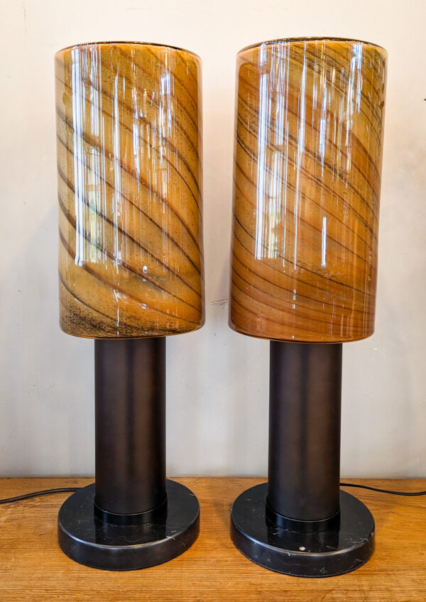 Mid Century Style Mahogany Marble Side Lamp