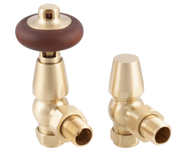 Kingsgrove 15mm Inlet Thermostatic Radiator Valve (Brushed Brass), Lacquered