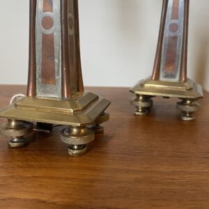 Alternative view of Machine Age Art Deco Mixed Metal Pair Of Candlesticks