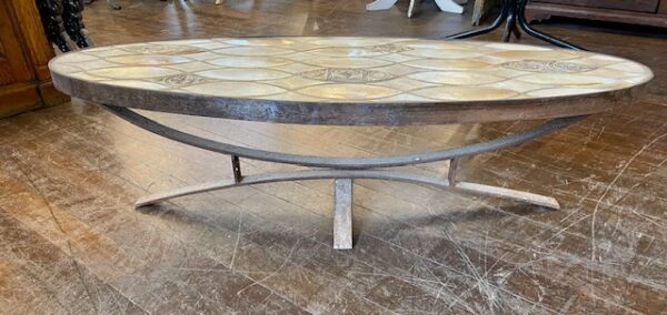 Mid Century French Ceramic Tile-Topped Coffee Table With Steel Frame
