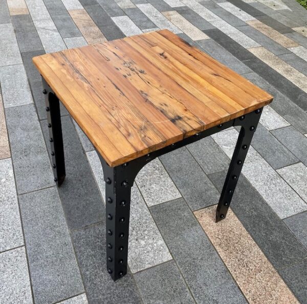 Contemporary Industrial Rivet Base Pine Topped Table