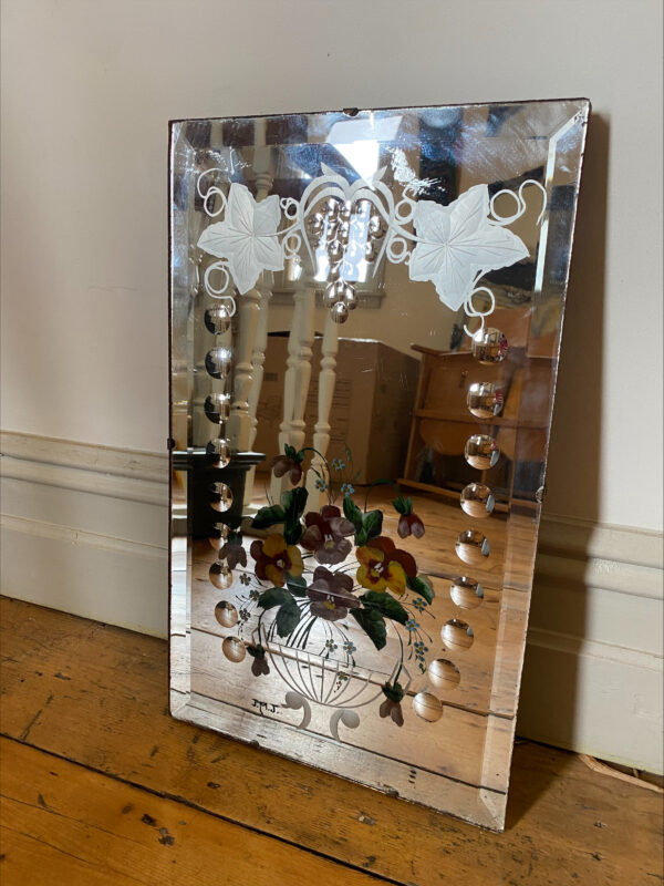 Edwardian Hand Painted And Etched Mirror