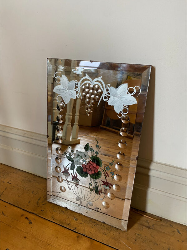 Edwardian Hand Painted And Etched Mirror