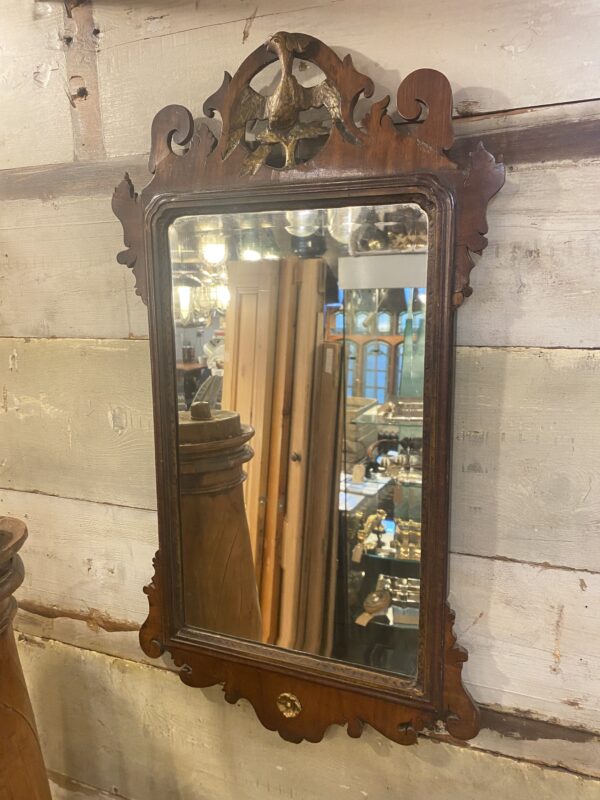 18th Century Fret Cut Mirror With Gilded Bird Motif