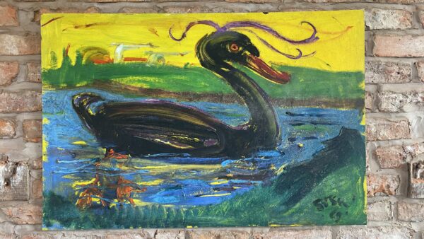 Sven Berlin Painting Titled 'Black Swan'  Oil On Board