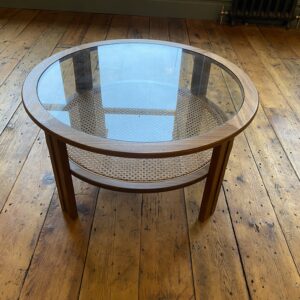 Mid Century Teak & Glass Rattan Coffee Table