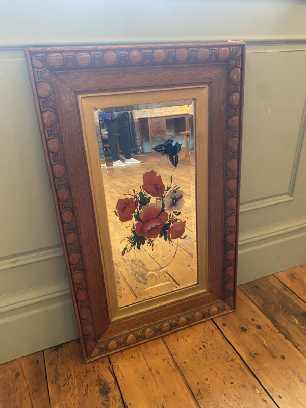 Victorian Oak Etched And Painted Mirror