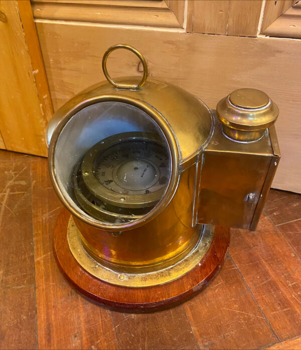 Vintage 1930s Brass Ships Compass On Gimbal
