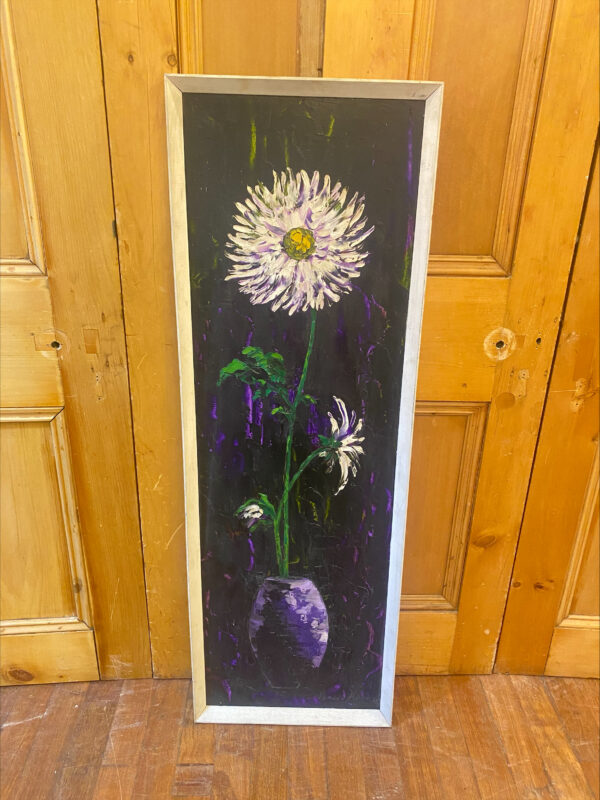 Mid Century Framed Oil Painting Of Flower In Vase