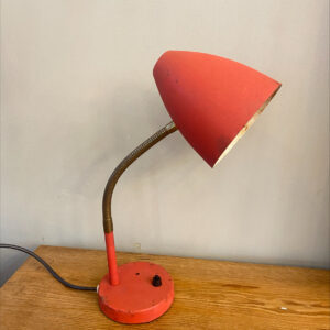 Mid Century Red Metal Gooseneck Desk Lamp