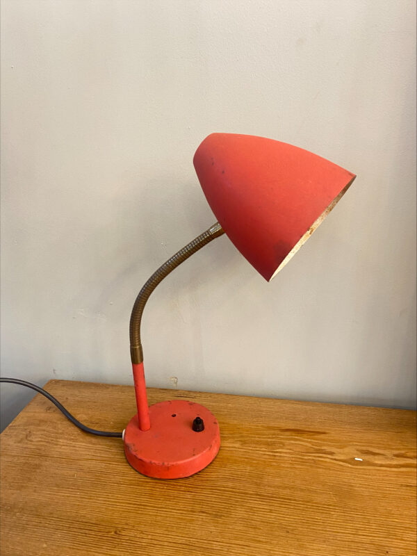 Mid Century Red Metal Gooseneck Desk Lamp
