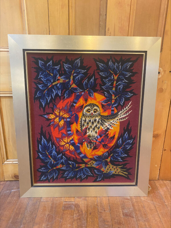 Mid Century French Framed Tapestry With Owl