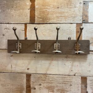 Mid Century French Wood & Steel Rack of Four Hooks