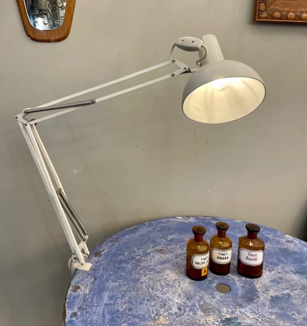 Contemporary White Metal Anglepoise Lamp With Clamp Foot