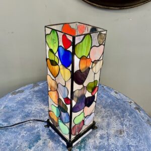 Mid Century Leaded Glass Heart Design Table Lamp